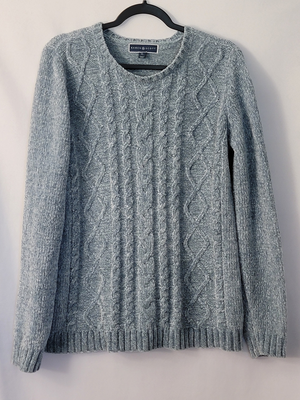 Karen Scott Light Blue Cable Knit Chenille Sweater Size XL